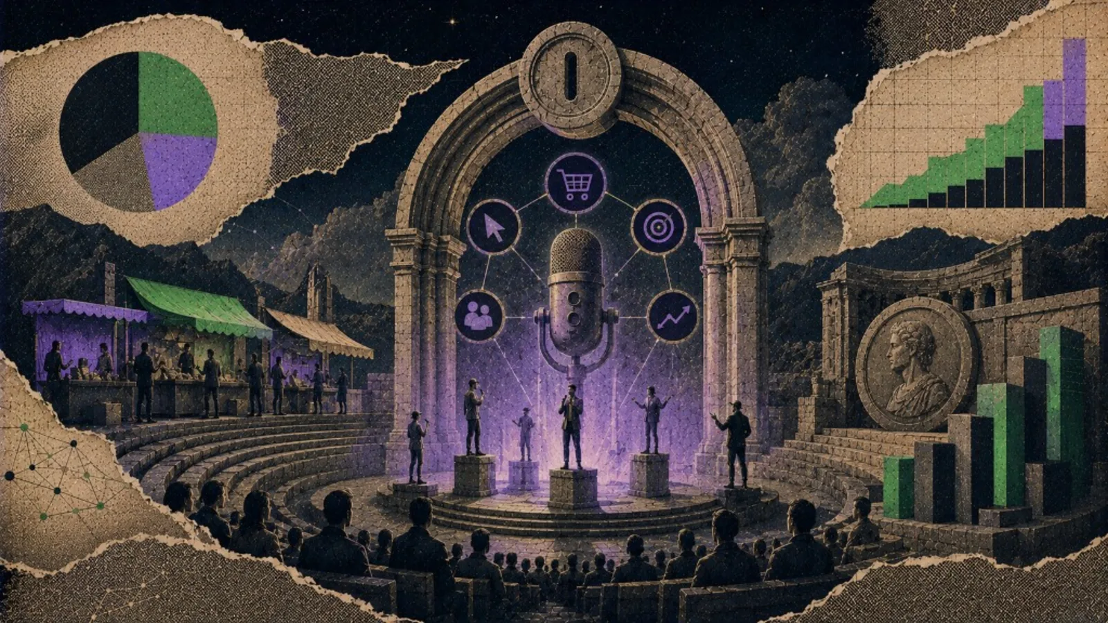 Editorial collage: creator stage and marketplace for performance monetization