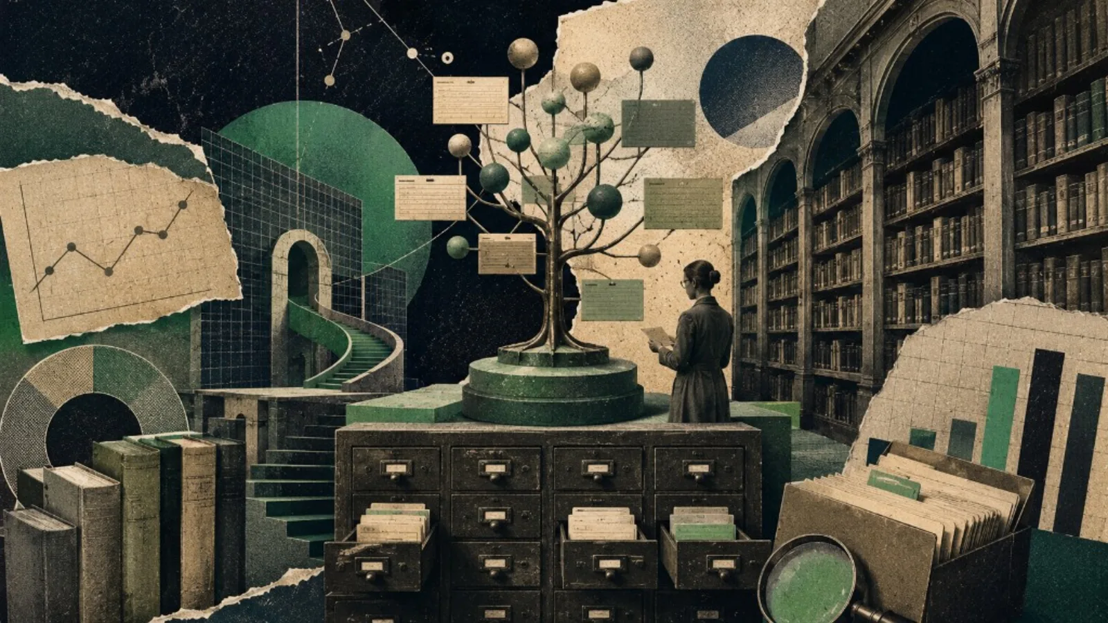 Editorial collage: library and taxonomy for creator marketing glossary